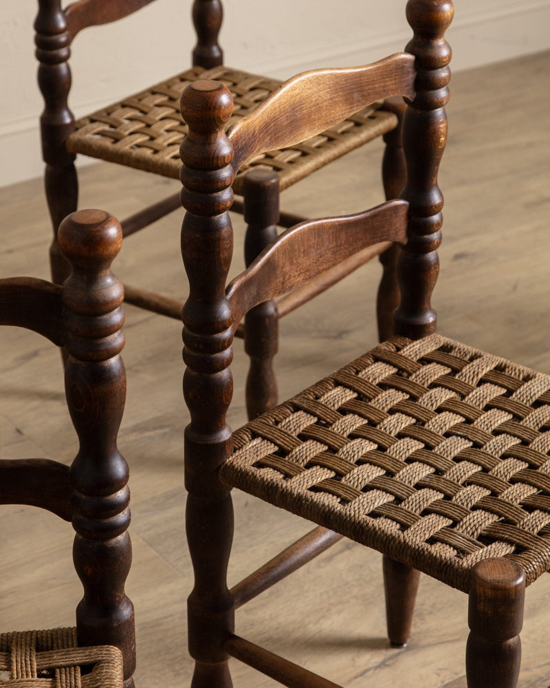 Set of 6 Brutalist Wood Turned Dining Chairs Manner of Charles Dudouyt, France, 1940's - Lone Fox