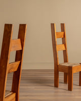 Set of 6 Chunky Pine & Rush Ladder Back Dining Chairs, France, 1960's - Lone Fox
