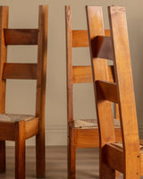 Set of 6 Chunky Pine & Rush Ladder Back Dining Chairs, France, 1960's - Lone Fox