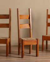 Set of 6 Chunky Pine & Rush Ladder Back Dining Chairs, France, 1960's - Lone Fox