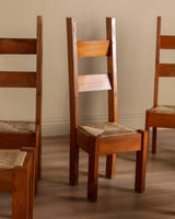 Set of 6 Chunky Pine & Rush Ladder Back Dining Chairs, France, 1960's - Lone Fox