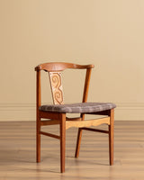 Set of 6 Danish Carved Oak Dining Chairs in Cabin Plaid, 1960's - Lone Fox