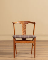 Set of 6 Danish Carved Oak Dining Chairs in Cabin Plaid, 1960's - Lone Fox