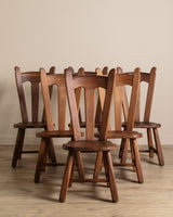 Set of 6 De Puydt Brutalist Oak Dining Chairs, Belgium 1970's - Lone Fox