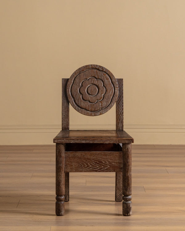 Set of 6 Flower Carved Oak Dining Chairs, France, 1950's - Lone Fox