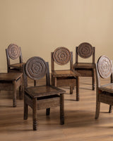 Set of 6 Flower Carved Oak Dining Chairs, France, 1950's - Lone Fox