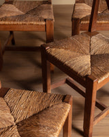 Set of 6 French Carved Oak & Rush Dining Chairs, 1940's - Lone Fox