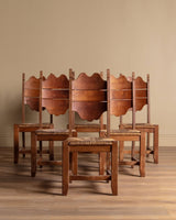 Set of 6 French Carved Oak & Rush Dining Chairs, 1940's - Lone Fox