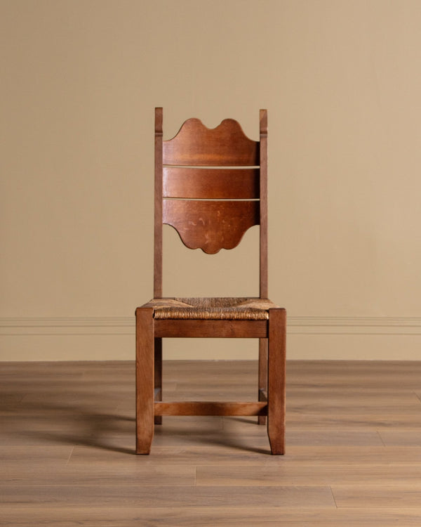 Set of 6 French Carved Oak & Rush Dining Chairs, 1940's - Lone Fox