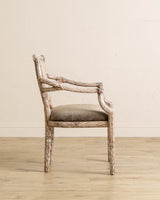 Set of 6 French Faux Bois Wood Armchairs w/ Taupe Chenille - Lone Fox
