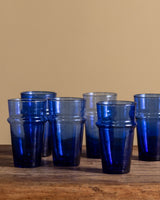 Set of 6 Hand Blown Moroccan Beldi Glassware - Blue - Lone Fox