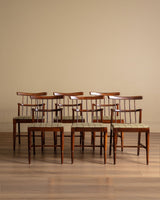 Set of 6 Mid Century Wood & Pistachio Stripe Dining Chairs, 1960's - Lone Fox