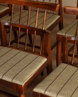 Set of 6 Mid Century Wood & Pistachio Stripe Dining Chairs, 1960's - Lone Fox