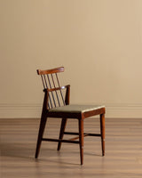 Set of 6 Mid Century Wood & Pistachio Stripe Dining Chairs, 1960's - Lone Fox