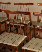 Set of 6 Mid Century Wood & Pistachio Stripe Dining Chairs, 1960's - Lone Fox