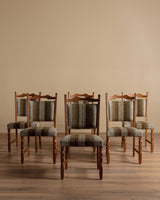 Set of 6 Oak & Grey Striped Dining Chairs by Henning Kjaernulf, Denmark, 1960's - Lone Fox