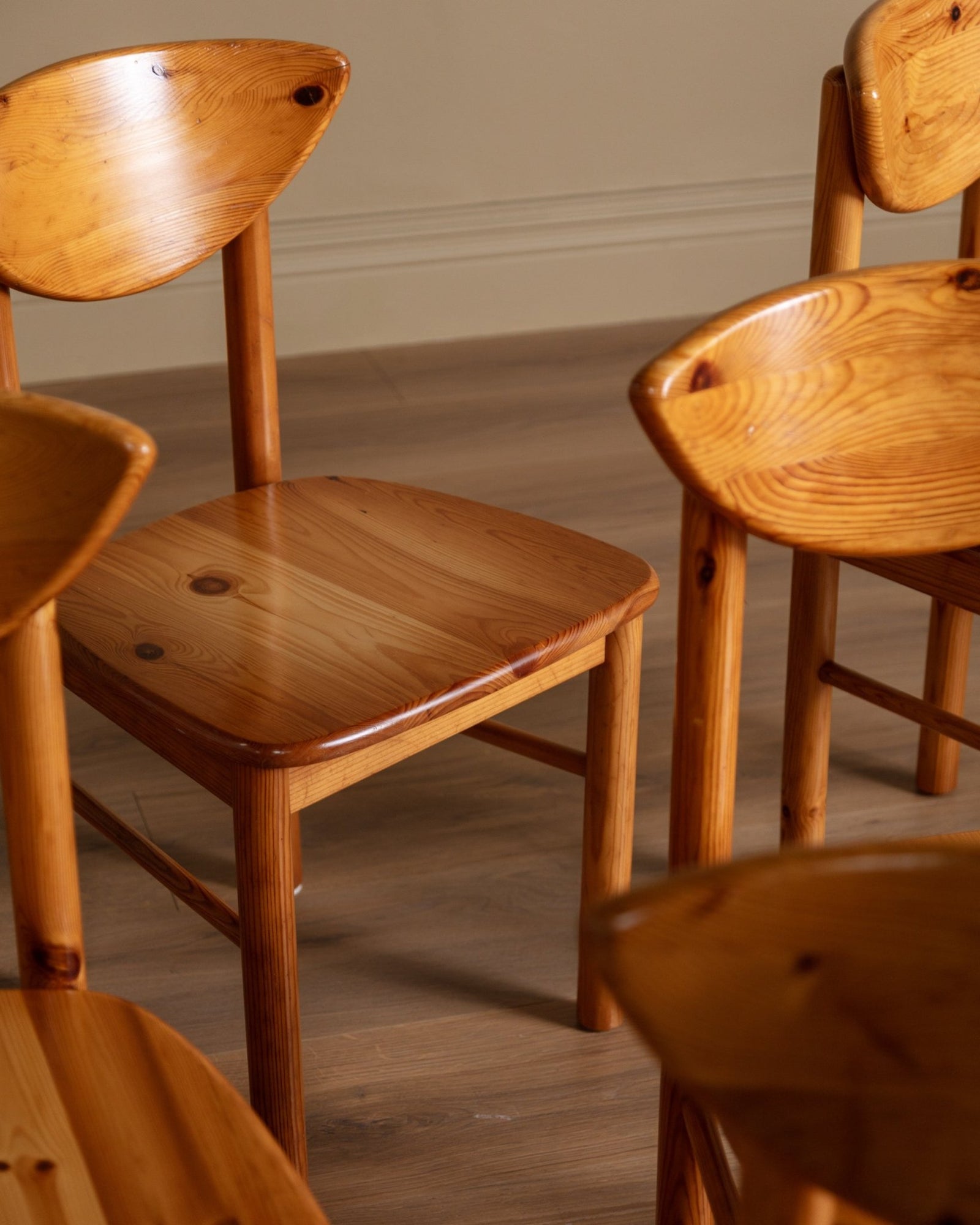 Set of 6 Pine Dining Chairs Manner of Rainer Daumiller, 1970's