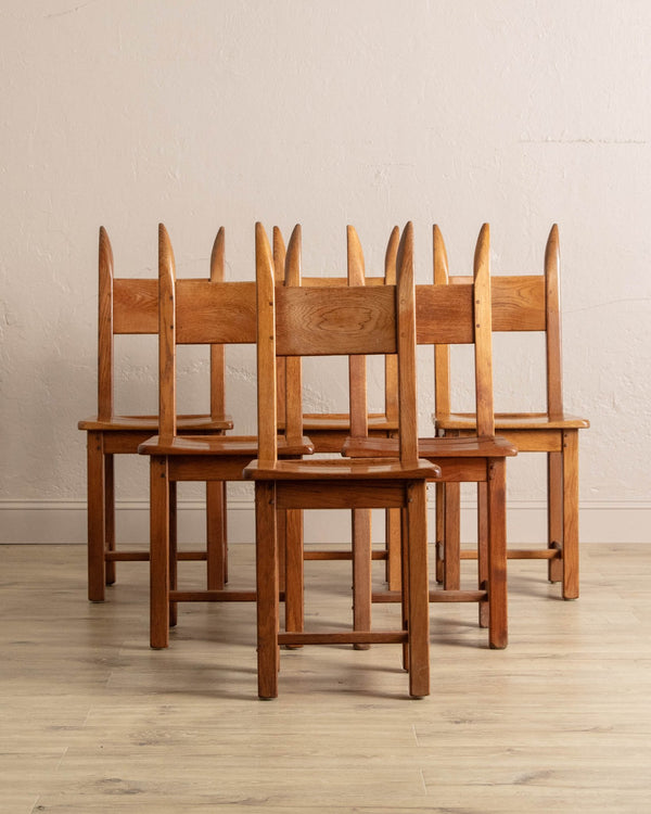 Set of 6 Pointed Oak Dining Chairs, France, 1945 - Lone Fox