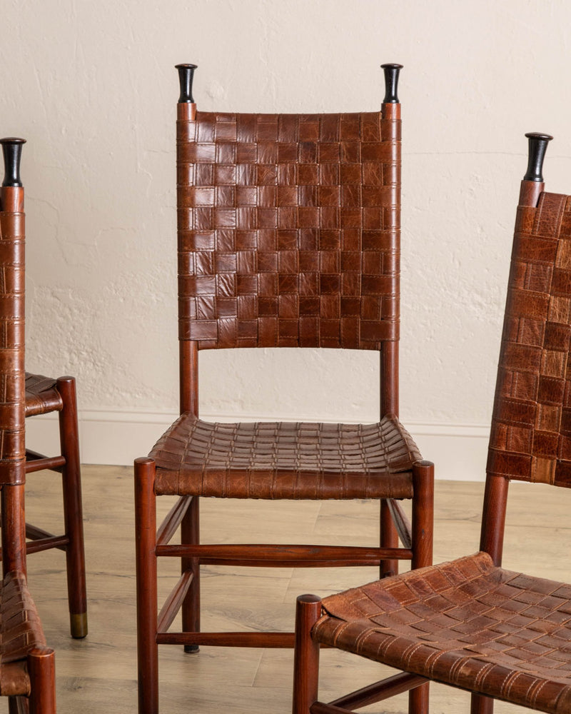 Set of 6 Schuitema Woven Leather & Oak Dining Chairs - Lone Fox