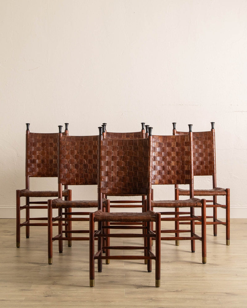 Set of 6 Schuitema Woven Leather & Oak Dining Chairs - Lone Fox