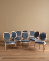 Set of 8 Faux Rope Carved Dining Chairs in Blue Mohair, France, 20th Century - Lone Fox