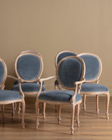 Set of 8 Faux Rope Carved Dining Chairs in Blue Mohair, France, 20th Century - Lone Fox