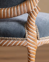 Set of 8 Faux Rope Carved Dining Chairs in Blue Mohair, France, 20th Century - Lone Fox