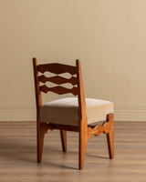 Set of 8 Oak & Honey Mohair Dining Chairs by Guillerme et Chambron, France, 1950's - Lone Fox