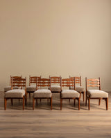 Set of 8 Oak & Honey Mohair Dining Chairs by Guillerme et Chambron, France, 1950's - Lone Fox