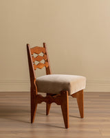 Set of 8 Oak & Honey Mohair Dining Chairs by Guillerme et Chambron, France, 1950's - Lone Fox