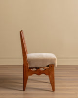 Set of 8 Oak & Honey Mohair Dining Chairs by Guillerme et Chambron, France, 1950's - Lone Fox