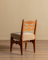 Set of 8 Oak & Honey Mohair Dining Chairs by Guillerme et Chambron, France, 1950's - Lone Fox