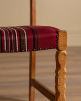 Set of 8 Oak & Red Striped Dining Chairs by Henning Kjaernulf, Denmark, 1970's - Lone Fox