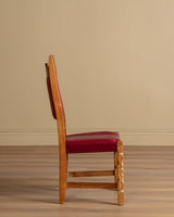 Set of 8 Oak & Red Striped Dining Chairs by Henning Kjaernulf, Denmark, 1970's - Lone Fox