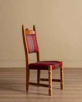 Set of 8 Oak & Red Striped Dining Chairs by Henning Kjaernulf, Denmark, 1970's - Lone Fox