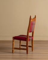 Set of 8 Oak & Red Striped Dining Chairs by Henning Kjaernulf, Denmark, 1970's - Lone Fox