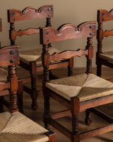 Set of 8 Spanish Pine and Rush Dining Chairs, Spain, Early 20th Century - Lone Fox
