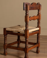 Set of 8 Spanish Pine and Rush Dining Chairs, Spain, Early 20th Century - Lone Fox
