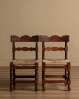 Set of 8 Spanish Pine and Rush Dining Chairs, Spain, Early 20th Century - Lone Fox