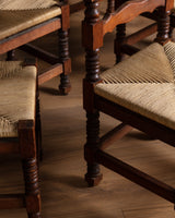 Set of 8 Spanish Pine and Rush Dining Chairs, Spain, Early 20th Century - Lone Fox