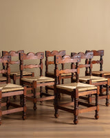 Set of 8 Spanish Pine and Rush Dining Chairs, Spain, Early 20th Century - Lone Fox