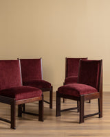 Set of Four Dutch Haagse School Oak Dining Chairs in Merlot Chenille, 1920s - Lone Fox