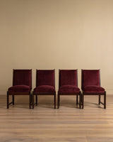 Set of Four Dutch Haagse School Oak Dining Chairs in Merlot Chenille, 1920s - Lone Fox