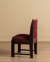 Set of Four Dutch Haagse School Oak Dining Chairs in Merlot Chenille, 1920s - Lone Fox