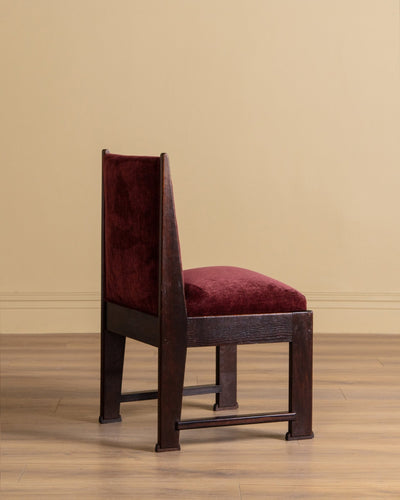 Set of Four Dutch Haagse School Oak Dining Chairs in Merlot Chenille, 1920s - Lone Fox