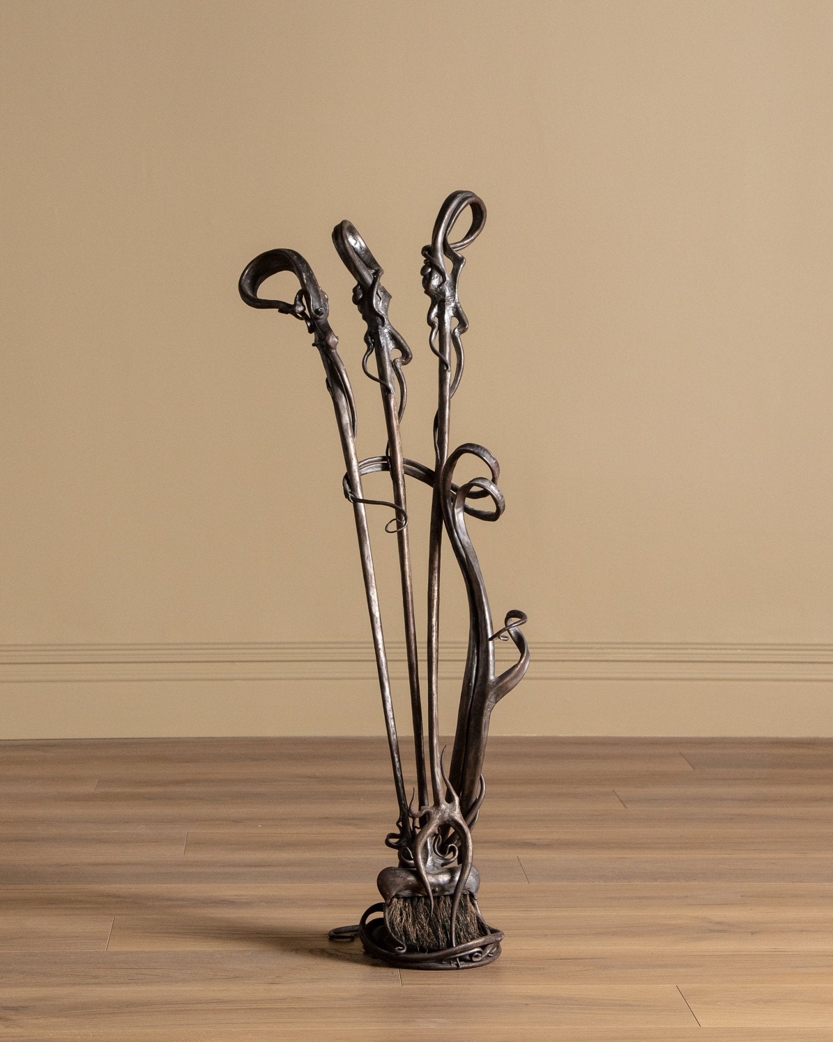 Set of Hand Forged Art Nouveau Style Fireplace Tools, Signed - Lone Fox