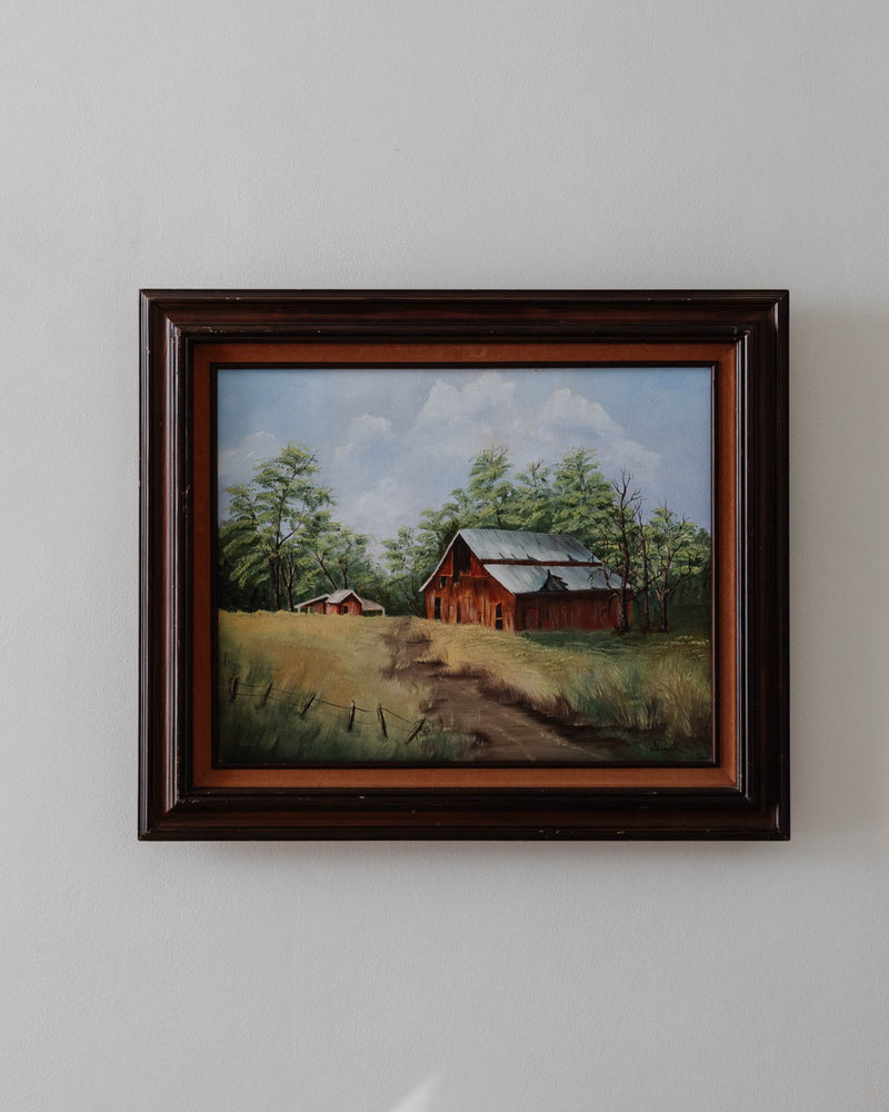 Signed Original Rural Farmscape Oil Painting - Lone Fox