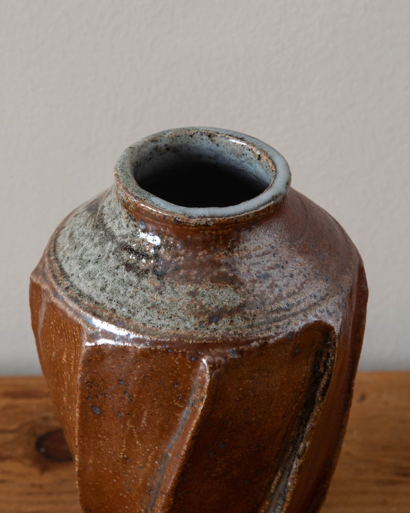 Signed Rust & Blue Spiral Studio Vase - Lone Fox