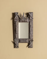 Silver Painted Tramp Art Mirror with Leaf Crest, Late 19th Century - Lone Fox