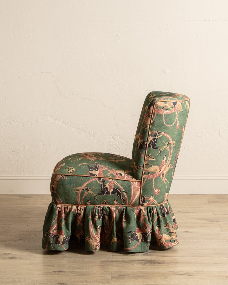 Skirted Slipper Chair in Green Derby Upholstery, Denmark, 1950's - Lone Fox